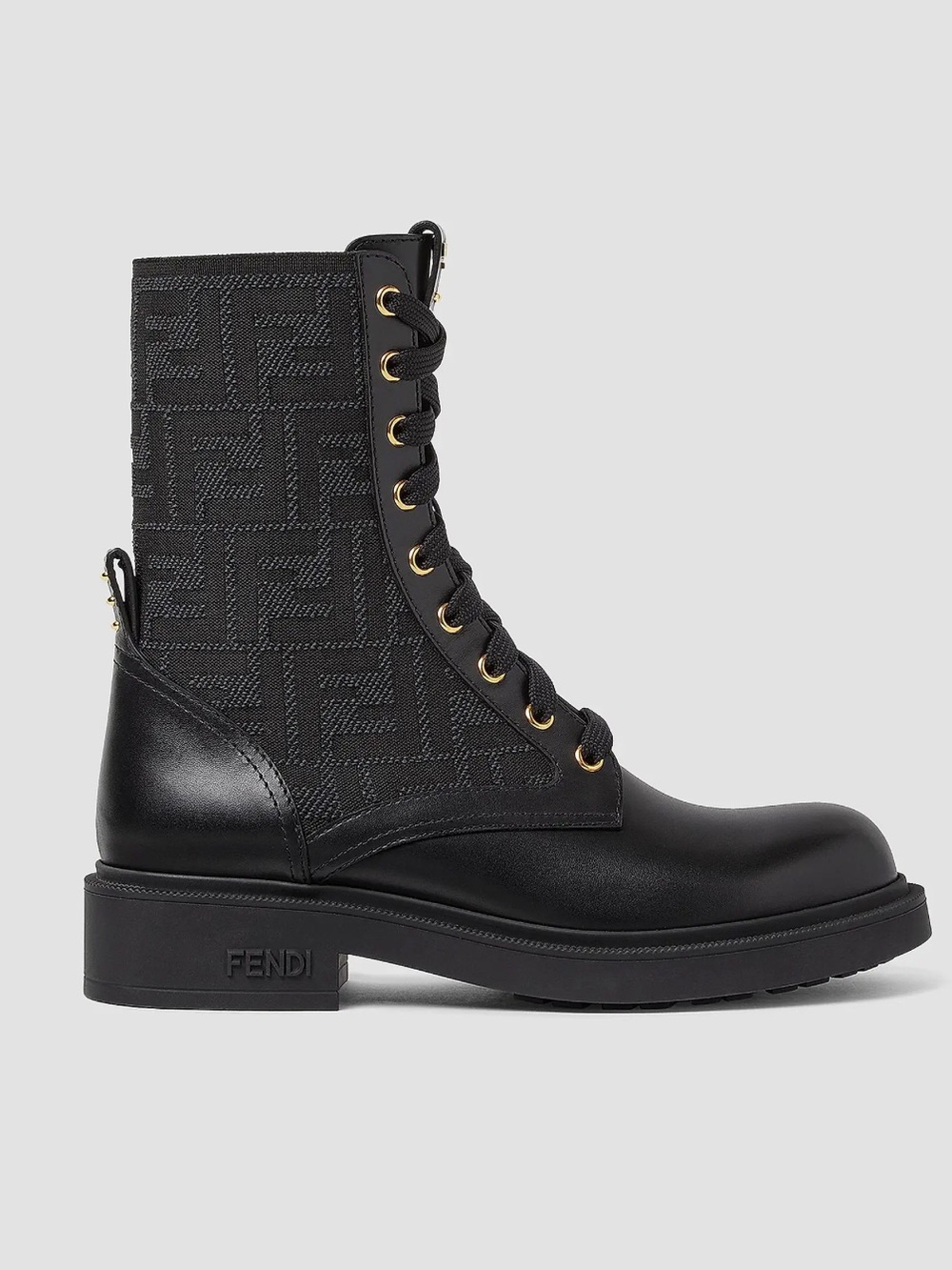 Fendi Filo Logo Leather Combat Boots